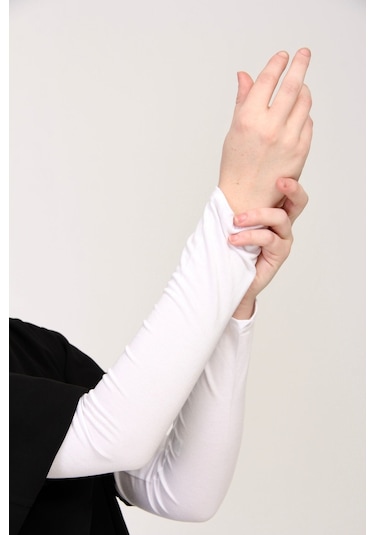 Likralı Kaymayan Kurtarıcı 1 Çift Tesettür Kolluk Beyaz