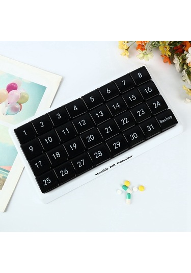 Anjiexun Aylık Hap Düzenleyici 31 Bölmeli, Hap Düzenleyici, Siyah Siyah