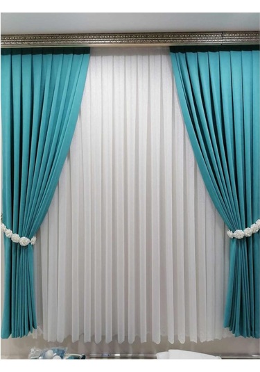 Turkuaz Ada Fon Perde Pilesiz Extraforlu Düz Dikim Büzgü Pile-turkuaz Turkuaz