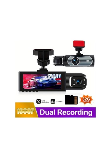 Dashanshop 32g Kartlı 3 16 Çift Lensli Araç Kamerası 1080p Ön 480p İç Görüş Hd Gece Görüşü Geniş Açı Dvr