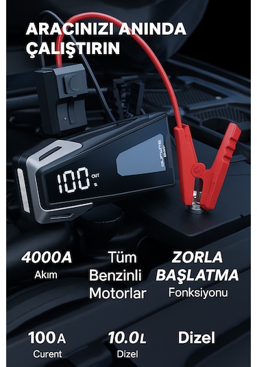 Buture BETA05 4000A 23800mah Taşınabilir Akü Takviye Kiti (Çanta + Led Lamba + Powerbank)