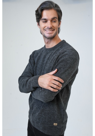 Antrasit Regular Fit Bisiklet Yaka Triko Kazak-antrasit Antrasit