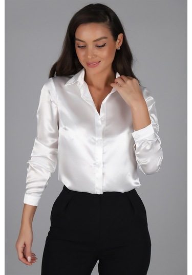Sweetness Kadın Kırık Beyaz Saten Gömlek Kırık Beyaz