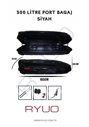 Ryuo Araç Üstü Tabut Port Bagaj 500 Litre Siyah