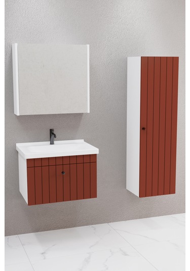 Alice 65 Cm Banyo Dolabı Bgn Aynalı Kiremit - Boy Dolap Dahil Kiremit