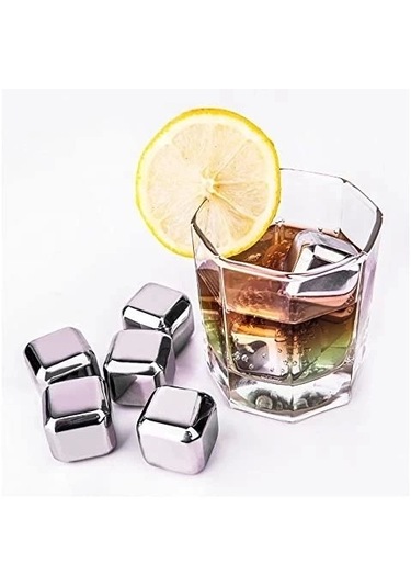 4'lü Çelik Metal Kaplama Viski Taşı Soğutma Buz Küpü Çok Renkli