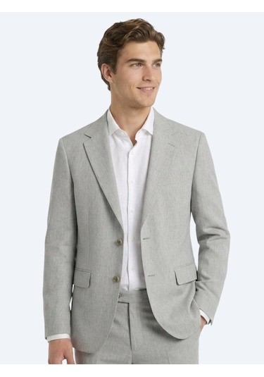 Kip Mavi Desenli Modern Fit Çevre Dostu Keten Karışımlı Takım Elbise
