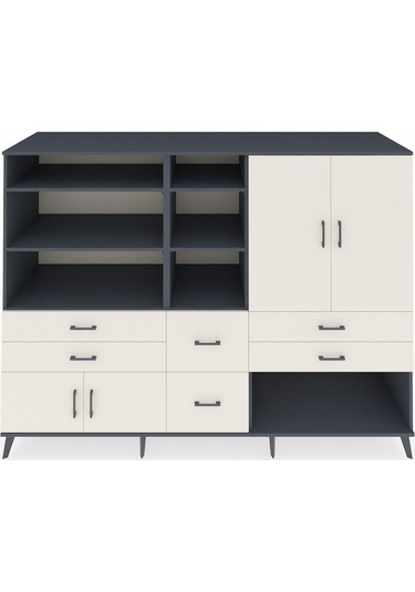 Kronos Dolap 10 Raflı 6 Çekmeceli 4 Kapaklı 220x59x163 Antrasit-a Antrasit-aytaşı