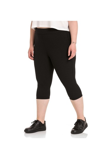 Büyük Beden Fitilli Karyoka Dikişli Diz Altı Siyah Tayt