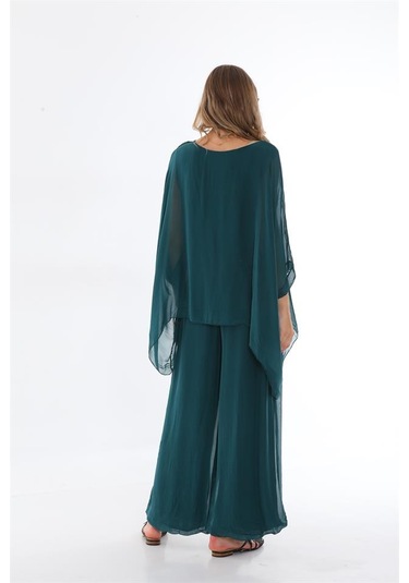 İtalyan Yarasa Kol İpek Bluz-8869 Zümrüt Yeşili
