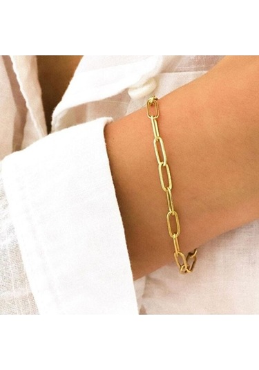 Çelik Bileklik Unisex Ataç Model Hediyelik Çelik Bileklik Altın