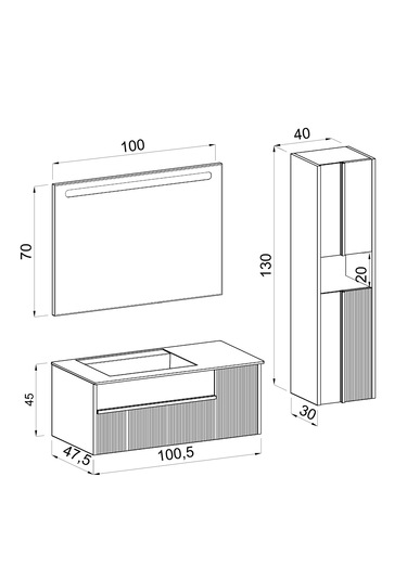 Sable 100 Cm Siyah Lavabolu Banyo Dolabı - Siyah Kiremit (boy Dolap Dahil) Kiremit - Siyah