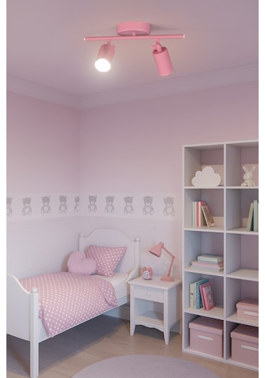 Spoti 2'li Pembe Renk Beyaz Işık Modern Tasarım Cafe - Mutfak - Banyo Spot Ledli Sıralı Avize Pembe