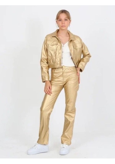 Marions Kız Çocuk Gold Deri Pantolon-14819 Altın