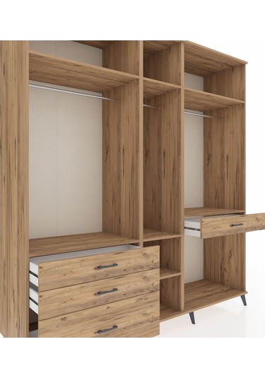Kronos Dolap 7 Raflı 4 Çekmeceli 3 Askılı 220x59x243 Çam-çam/çam Atlas Çam/atlas Çam