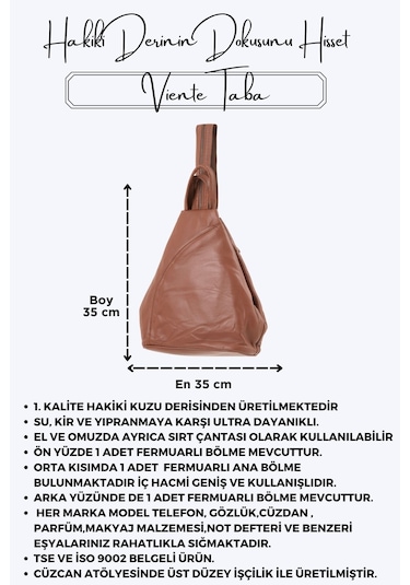 Viente Taba Hakiki Deri Kadın El Omuz Ve Sırt Çantası Taba