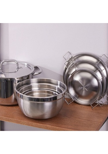 Cıklıd Çelik Saklama Kabı Seti, Paslanmaz Çelik, 3'lü Set Metalik