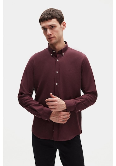 Ds Damat Slim Fit Mürdüm Oxford Düğmeli Yaka Kolay Ütülenebilir Nakış Detaylı Pamuklu Gömlek 4hc02ort03265 Mrd