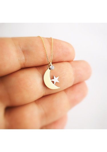 Altın Küçük Pırlanta Taşlı Ayyıldız Kolye AS82PKL AltınSepeti