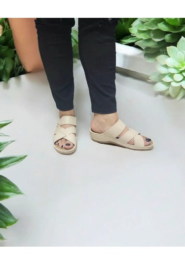 Kadın Topuk Dikeni Jelli Ev Dışarı Terlik Krem