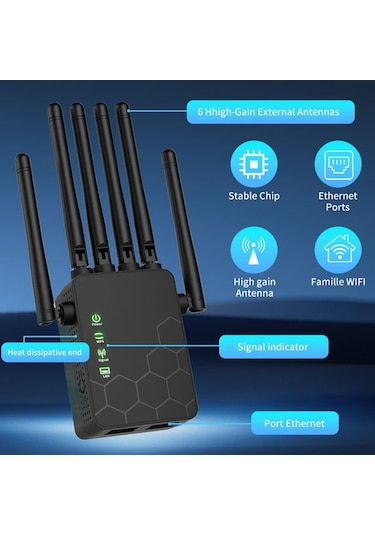Xuweiwei Siyah Wıfı Genişletici Ev Ağ Sinyal Yükseltici 2.4ghz 36 Anten 360 Kapsama Ethernet Destekli