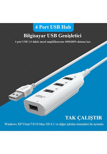 4 Port Usb Hub Usb Çoğaltıcı Çoklayıcı Pc Laptop Usb Çoklama