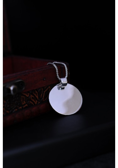 Encili Silver 925 Ayar Gümüş Yuvarlak Künye Model Erkek Kolye Gümüş
