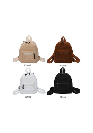 Vintage Kuzu Yünü Düz Renk Sırt Çantası Kadın Sonbahar Kış Mini Sırt Çantası Light Brown Açık Kahverengi