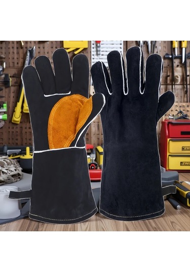 Techbloom Xl Siyah Turuncu Dikişli Dayanıklı Deri İş Eldiveni Kaynak Bahçe Çiftlik Sürüş İçin