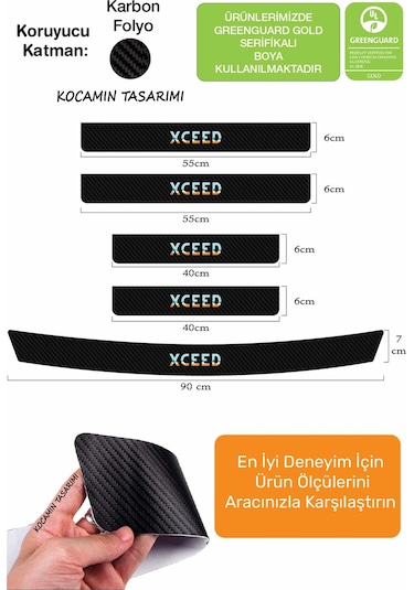 Karbon Desenli Kia Xceed Kapı Eşiği Koruma Seti 4 Kapı 1 Bagaj 5 Parça Renkli Baskı