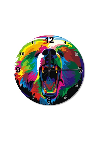 Renkli Hırçın Aslan Tasarım Duvar Saati (407685005) Çok Renkli