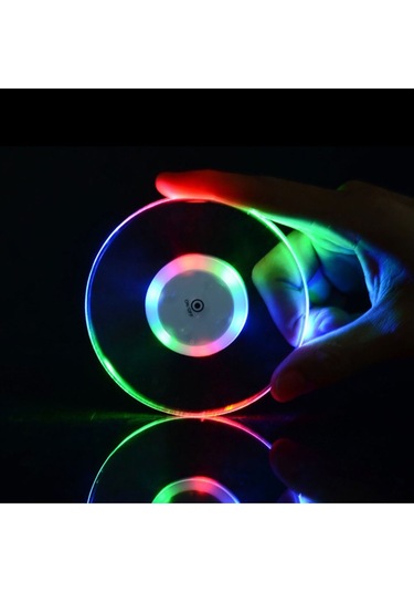 Vkemall Ultra İnce Akrilik Yuvarlak Led Işıklı Bardak Altlığı, Ev Parti Bar Malzemeleri