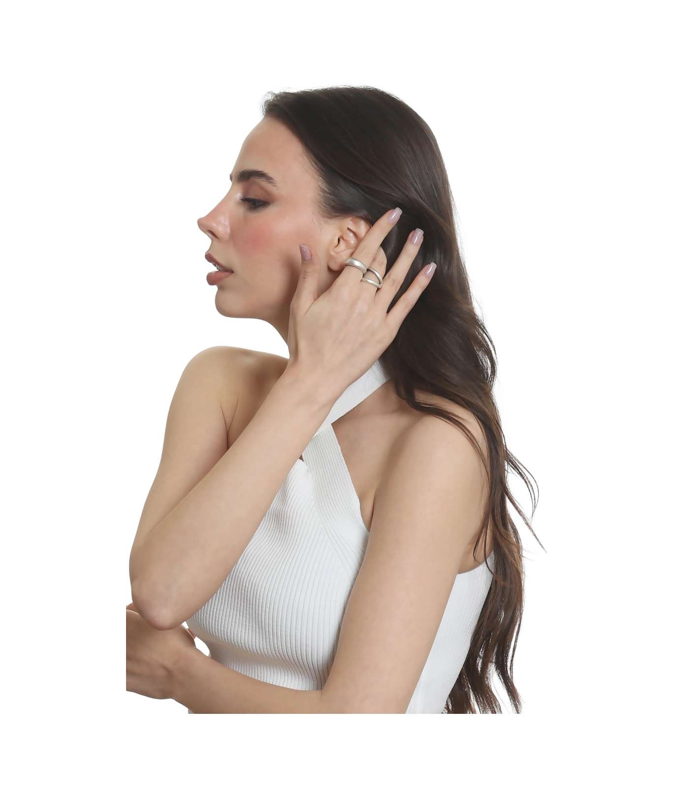 Labalaba Kadın İki Parmak Tasarım Yüzük Antik Gümüş