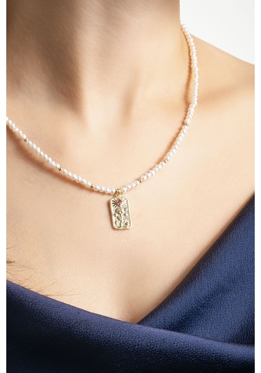 Rose 18 Ayar Sarı Altın Kaplama 45 Cm Gümüş İnci Kolye Sarı