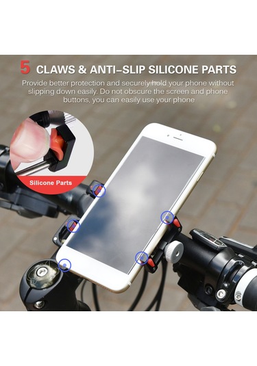 Folinda Alüminyum Bisiklet Telefon Tutucu, Silikon Renkli Parçalar İle Değiştirilebilir, 20-40mm Çubuk Çapı, 55-95mm Telefon Genişliği, Sağlam Tutma Diğer