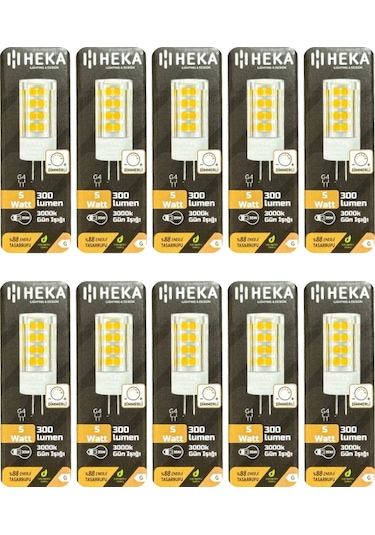 10 Adet Heka 5w 35w 3000k Sarı Işık G4 Duylu Dim Edilebilir Led Kapsül Ampul