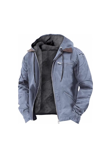 Erkek Kapüşonlu Fermuarlı Ceket Gri