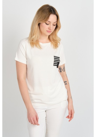 Sistas Kadın Cep Detaylı Kısa Kollu Bisiklet Yaka Bluz 24240 Ekru Ekru