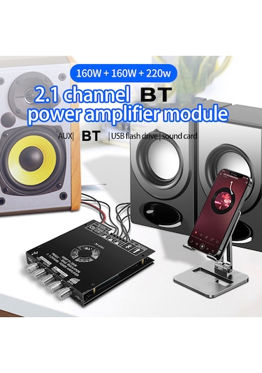 Vkemall Zk-as21 Kompakt 2.1 Kanal Tpa3255 Bt Dijital Güç Amplifikatörü Kartı Modülü Yüks Siyah