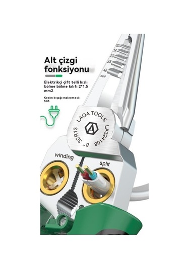 Fastbuy Çok Fonksiyonlu Paslanmaz Elektrikçi Pensesi La324108 - Elektriği Ölçer - Yeşil La324108