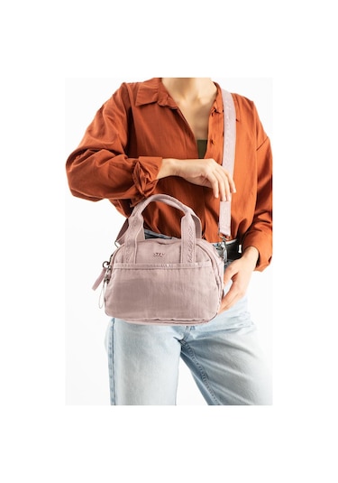 Kadın Omuz Çantası Elde Tutmalı Çapraz Askılı Postacı Bayan Çantası 20 27 Cm Astarlı Hafif Kumaş Pembe