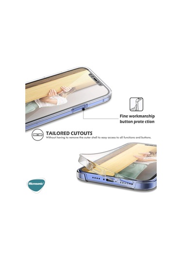 Microsonic Apple iPhone Uyumlu 15 Pro Kılıf 6 Tarafı Tam Full Koruma 360 Clear Soft Şeffaf -