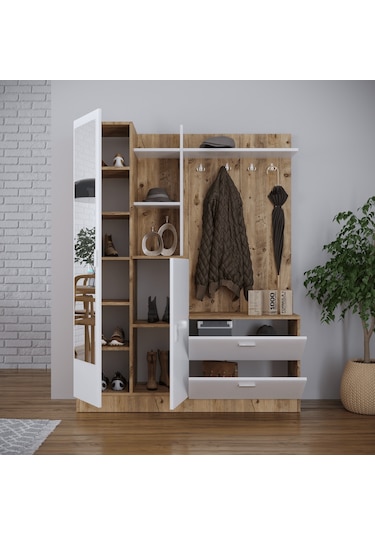 Robinhome Robin Home Jessie Vestiyer Ayakkabılık Portmanto Aynalı Raf Çam