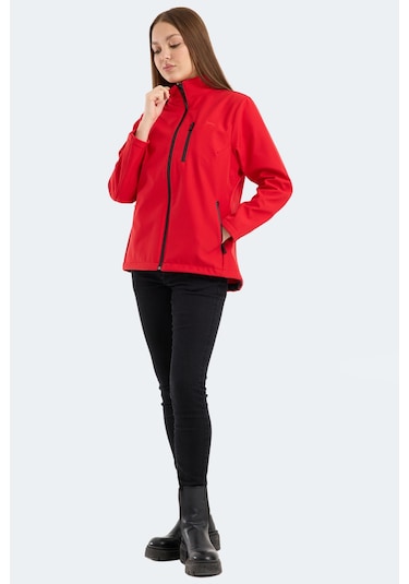 Slazenger Hıp Style Kadın Dik Yaka Fermuarlı Kırmızı Mont & Kaban Kırmızı