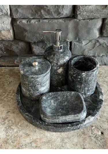Uludağ Siyahı Mermer 5'li Banyo Seti Beyaz