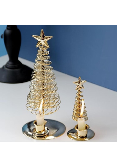 Suntek Metal Altın Yıldız Ağacı Mumluk, Çift Tekli Mum