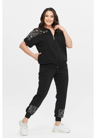 Omuz Ve Paça Lazer Kesimli Takım Siyah