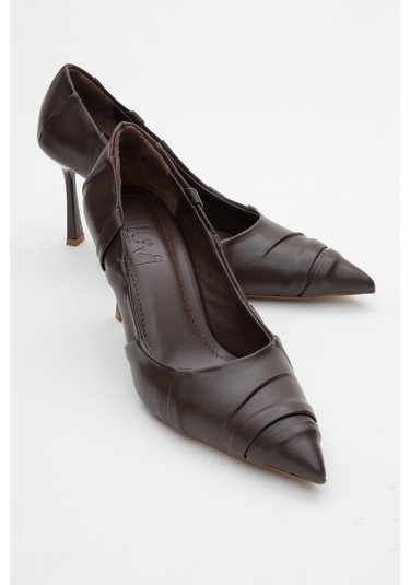 Anly Kahverengi Cilt Kadın İnce Topuklu Ayakkabı Kahve Cilt Kahverengi
