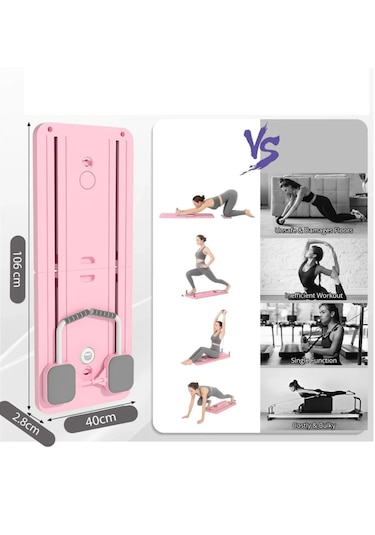 Pilates Aleti Zamanlayıcılı, Direnç Bantlı Çok Amaçlı Egzersiz Tahtası Açık Pembe