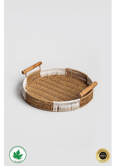 Yuvarlak Hasır Tepsi - Çift Renkli - 30 Cm Kahverengi